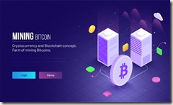 Isometric view of two servers connect with Bitcoin symbol between ultraviolet rays for Mining Bitcoin landing page concept.